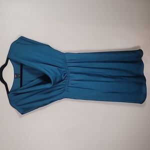 ESPRIT Cowl Neck Silky Dress Size 4 Small Blue Cap Y2K A Line Knee 90s